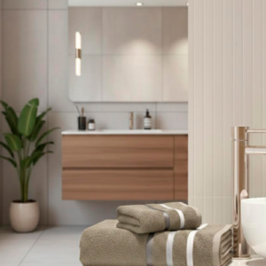 Toalla Beige Rayas Blancas